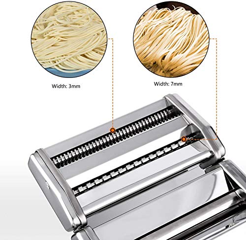 azorex Máquina para Hacer Pasta Fresca Manual de Acero Inoxidable con Manivela 9 Cortes Ajustes Fácil Manejo para Casa Cocina Fideos Masa Tagliatelle
