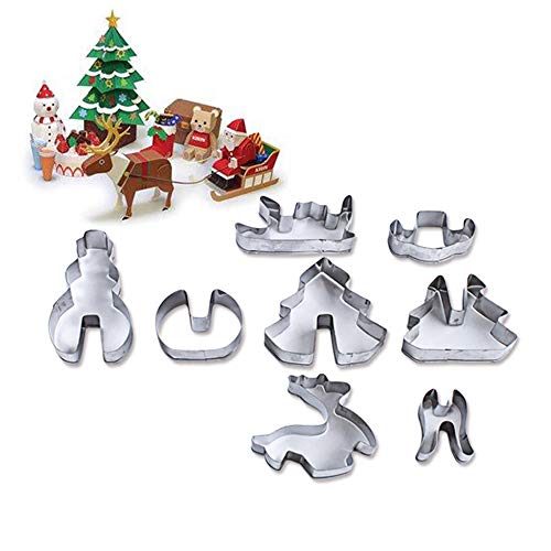 AZX 8 pcs 3D Juego de moldes de Navidad, Moldes para Galletas, Molde Acero Inoxidable para Hornear Galleta de Navidad,Cortadores de Galletas