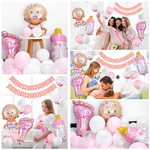 Baby Shower Decoración, Comius Sharp 56 Piezas Baby Shower Globos Baby Shower Accessorios para niñas Cumpleaños Baby Shower Decoración(pink)