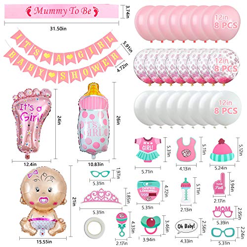 Baby Shower Decoración, Comius Sharp 56 Piezas Baby Shower Globos Baby Shower Accessorios para niñas Cumpleaños Baby Shower Decoración(pink)