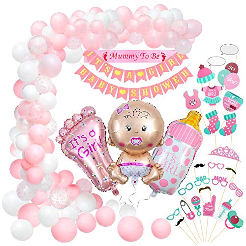 Baby Shower Decoración, Comius Sharp 56 Piezas Baby Shower Globos Baby Shower Accessorios para niñas Cumpleaños Baby Shower Decoración(pink)