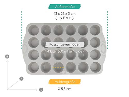 Backefix - Molde para 24 magdalenas (silicona, con asas, tamaño XXL)