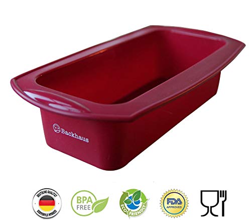 Backhaus FlexBake Molde Rectangular de Silicona Premium Antiadherente y Espátula + Cuchillo de Pastel Gratis | Juego de Repostería 100% Libres de BPA | 5 años de Garantia | Ø: 23cm | Rojo