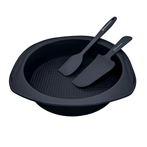 Backhaus Molde Redondo para Tartas, Juego de Repostería de Silicona Platino Antiadherente con Espátula y Cuchillo de Pastel, Libres de BPA | Negro