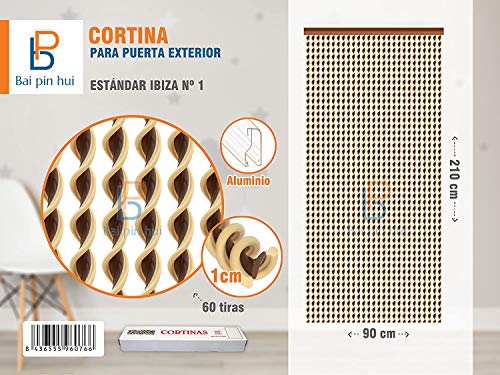 BAI PIN HUI (COD.309) Cortina para puerta exterior, Modelo IBIZA, 60 tiras, Color: MARRÓN, Materiales: plástico y aluminio, Tamaño: 90 x 210 cm 