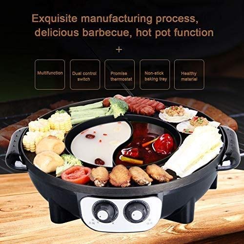 Baibao Parrilla eléctrica, 1350W multifunción eléctrica sin Humo Antiadherente eléctrica Recipiente for Hornear, Dos-en-uno Barbacoa Pot área for Parrillas (Color: Negro) (Color : Black)