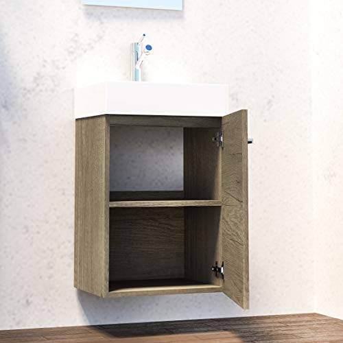 Baikal 280034036 Mueble de baño Lavabo cerámico y Espejo, de una Puerta, Ideal para aseos o baños pequeños, Melamina 16, Acabado en Roble Gris Nebraska, Cm, 45 x 36 x 60 cm