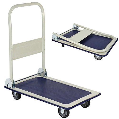 Bakaji - Carro portaequipajes - Carro porta-todo, ideal para transporte con mango plegable, carga máxima de la plataforma 150 kg, 4 ruedas