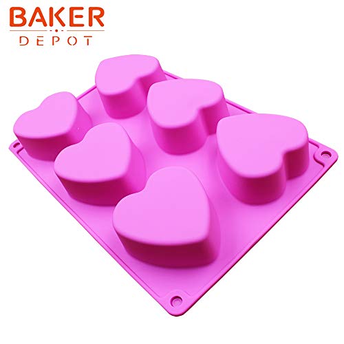 BAKER DEPOT 6 agujeros molde de silicona en forma de corazón para el chocolate, pastel, gelatina, pudding, jabón hecho a mano, juego de 2