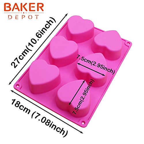 BAKER DEPOT 6 agujeros molde de silicona en forma de corazón para el chocolate, pastel, gelatina, pudding, jabón hecho a mano, juego de 2