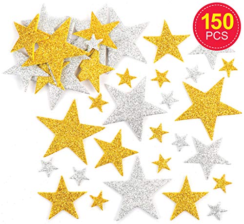 Baker Ross Pegatinas de Estrellas con Purpurina en Color Dorado y Plateado (Paquete de 150) Para decorar manualidades infantiles .