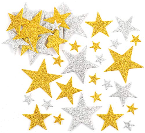 Baker Ross Pegatinas de Estrellas con Purpurina en Color Dorado y Plateado (Paquete de 150) Para decorar manualidades infantiles .