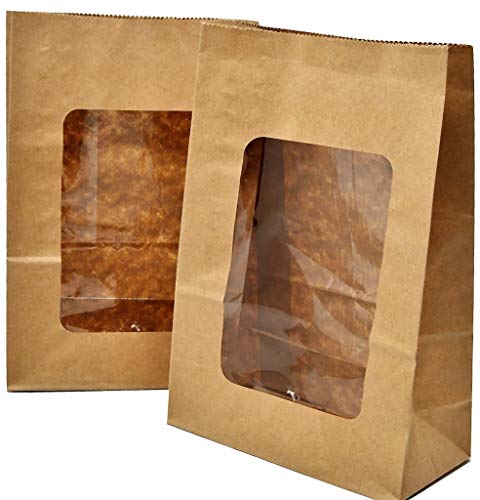 Bakery Direct - Bolsas de papel kraft con ventana en PLA (totalmente reciclables), color marrón