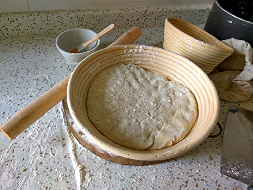 Bakery Essentials cesta de pruebas 10"redondo Banneton Brotform cuenco de ratán para masa de pan y cepillo [libre] Borradores de aumento(hasta 1000g) + free liner + libre Pan horquilla