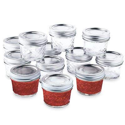 BALL MASON JARS 1440008003 - Frascos de vidrio de 135 ml, diseño de diamantes, 4 piezas, color transparente