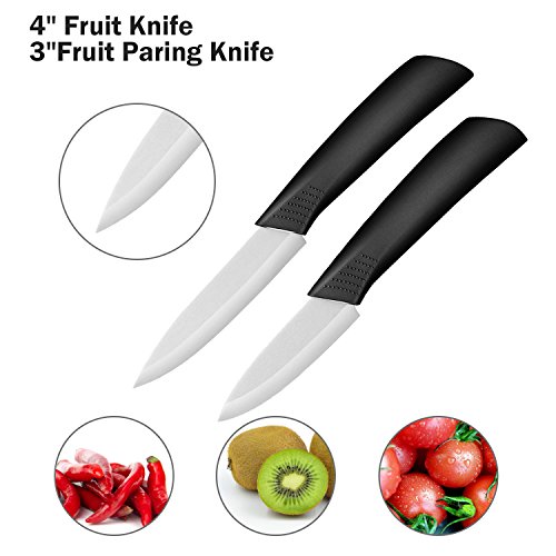 Ballery Cuchillos de Cerámica Set, 4 Piezas Cuchillos de Cocina y 1 Pelador Cerámica (6"Chef Cuchillo, 5'' Utilidad/Cortar, 4'' Cuchillo de Fruta, 3'' Cuchillo de pelado) - Blanco