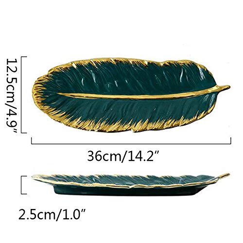 Bandeja Creativa de Modelo de Hoja de plátano, Bandeja de Almacenamiento de cerámica de cocción a Alta Temperatura Proceso de Chapado en Oro Trazos Dibujados a Mano, para organizar Pendientes Joyas