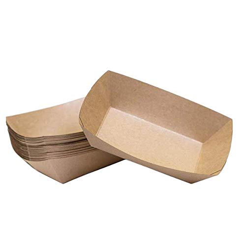 Bandeja de alimentos de papel, papel de Kraft Bandeja de alimentos de comida rápida Bandeja de refrigerios para los partidarios del partido Comida 18x13x4 cm 50 PCS