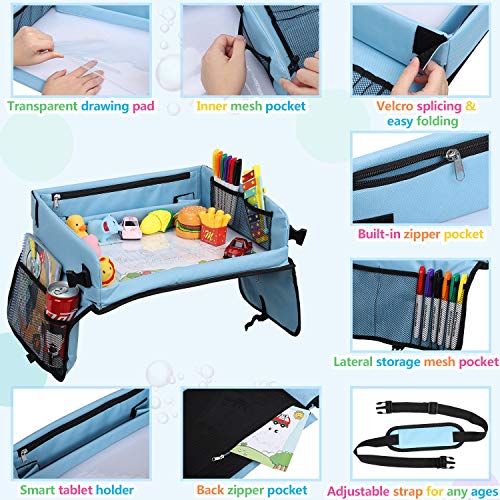 Bandeja Viaje Coche Niños LOORI, Mesa Coche para Niños, Tablero Impermeable del Acolchado Suave, Paredes Laterales Robustas - Bandeja de Comida y Bocadillos Asiento de Auto, Viaje Aéreo ect.