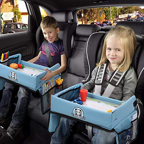 Bandeja Viaje Coche Niños LOORI, Mesa Coche para Niños, Tablero Impermeable del Acolchado Suave, Paredes Laterales Robustas - Bandeja de Comida y Bocadillos Asiento de Auto, Viaje Aéreo ect.