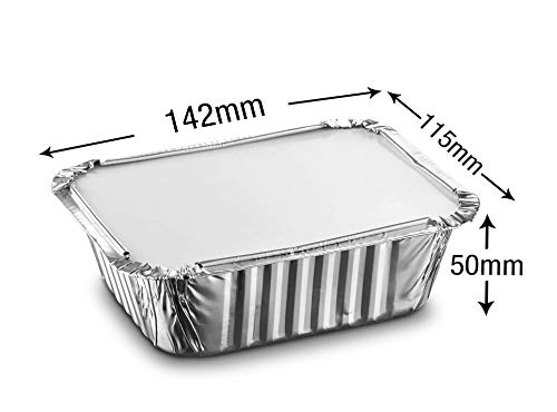 Bandejas de aluminio desechables con tapas de 500 ml. Ideal para preparación de comidas para hornear, almacenamiento de alimentos para llevar., aluminio, 50 Pcs