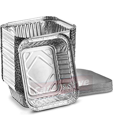 Bandejas de aluminio desechables con tapas de 500 ml. Ideal para preparación de comidas para hornear, almacenamiento de alimentos para llevar., aluminio, 50 Pcs