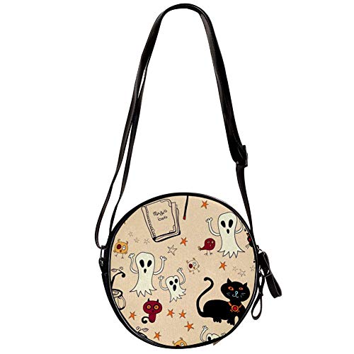 Bandolera Redonda Bolso Pequeño Bolso De Las Señoras De Moda Bolsas De Hombro Bolso De Mensajero Bolsa De Lona Bolsa De Cintura Accesorios Para Las Mujeres - Halloween Gato Calabaza Fantasma