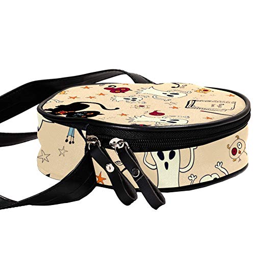 Bandolera Redonda Bolso Pequeño Bolso De Las Señoras De Moda Bolsas De Hombro Bolso De Mensajero Bolsa De Lona Bolsa De Cintura Accesorios Para Las Mujeres - Halloween Gato Calabaza Fantasma