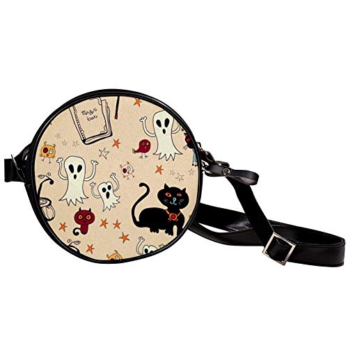 Bandolera Redonda Bolso Pequeño Bolso De Las Señoras De Moda Bolsas De Hombro Bolso De Mensajero Bolsa De Lona Bolsa De Cintura Accesorios Para Las Mujeres - Halloween Gato Calabaza Fantasma