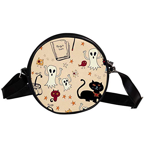 Bandolera Redonda Bolso Pequeño Bolso De Las Señoras De Moda Bolsas De Hombro Bolso De Mensajero Bolsa De Lona Bolsa De Cintura Accesorios Para Las Mujeres - Halloween Gato Calabaza Fantasma