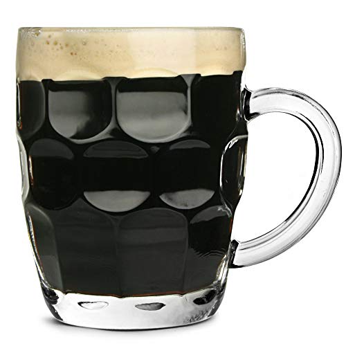 Bar@Drinkstuff - El hoyuelo británico gran taza - pack de 4 | hoyuelo tazas, jarras de cerveza, jarras de cerveza, hoyuelo tazas, jarra de vidrio | jarras de cerveza cristal tradicional | jarras de cerveza con hoyuelos