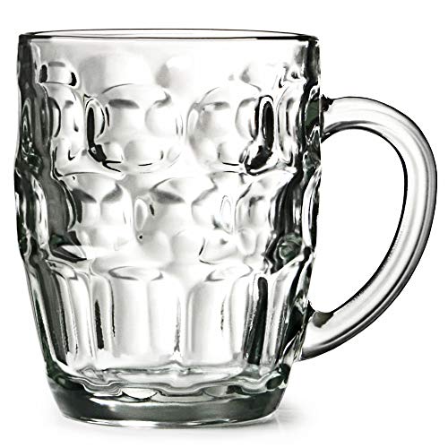 Bar@Drinkstuff - El hoyuelo británico gran taza - pack de 4 | hoyuelo tazas, jarras de cerveza, jarras de cerveza, hoyuelo tazas, jarra de vidrio | jarras de cerveza cristal tradicional | jarras de cerveza con hoyuelos