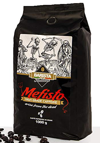 Barista Italiano ♨️ Mefisto - Dark Roast Extremadamente Fuerte ♨️ Espresso Altamente Cafeinado ♨️ 1KG Café Natural En Grano ♨️ Premium Robusta