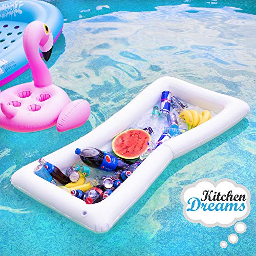 Barra hinchable para mesa de piscina, 2 unidades de bandeja grande para buffet con tapón de drenaje, mantiene tus ensaladas y bebidas frías – para fiestas, indor y uso al aire libre