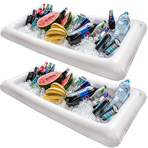 Barra hinchable para mesa de piscina, 2 unidades de bandeja grande para buffet con tapón de drenaje, mantiene tus ensaladas y bebidas frías – para fiestas, indor y uso al aire libre