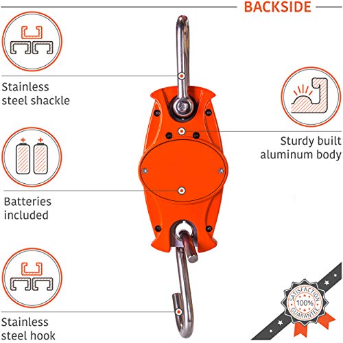 Báscula colgante 300 kg para granja, caza, pesa de arco con sensor de precisión (estuche digital de aluminio para servicio pesado)