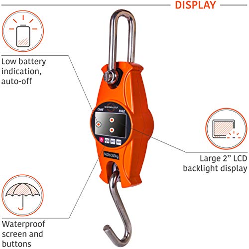 Báscula colgante 300 kg para granja, caza, pesa de arco con sensor de precisión (estuche digital de aluminio para servicio pesado)