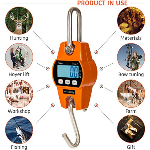 Báscula colgante 300Kg para granja, caza, peso de arco con sensor de precisión (estuche digital profesional y liviano)