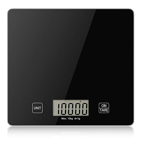 Báscula de Cocina Digital de Alta Precisión 10 kg/22 lbs,Escala Electrónica de Peso de Cocina,Smart Balanza de Alimentos Multifuncional con Gran Pantalla LCD, Función de Tara,Baterías Incluidas