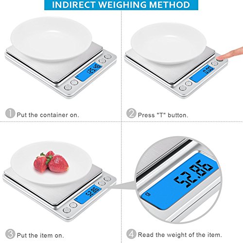 Báscula Digital con dos Plato Removibles para Cocina de Alta Medición Precisa, Balanza Electrónica Digital para Cocina (0.1-3kg, Incluye dos baterías AAA)