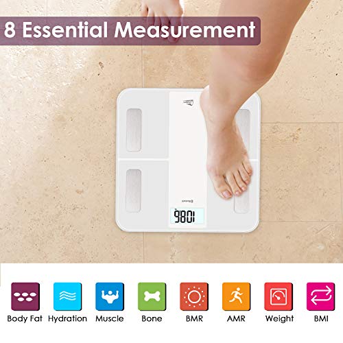 Báscula Grasa Corporal, Báscula Baño Digital Bluetooth Inteligente, Báscula Analógica Monitores de composición corporal Para Móviles Andriod y iOS (Blanco)