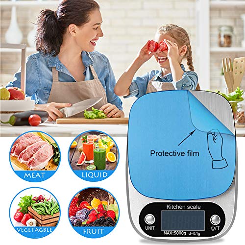 Báscula Smart Digital para Cocina con Carga USB,5kg/11lbs-0.1g Balanza Electrónica de Alta Alimentos Precisión con LCD Retroiluminación, Peso de Cocina de Multifuncional, Plata