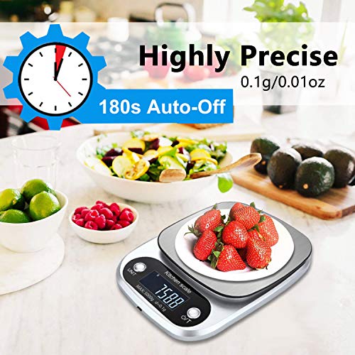 Báscula Smart Digital para Cocina con Carga USB,5kg/11lbs-0.1g Balanza Electrónica de Alta Alimentos Precisión con LCD Retroiluminación, Peso de Cocina de Multifuncional, Plata