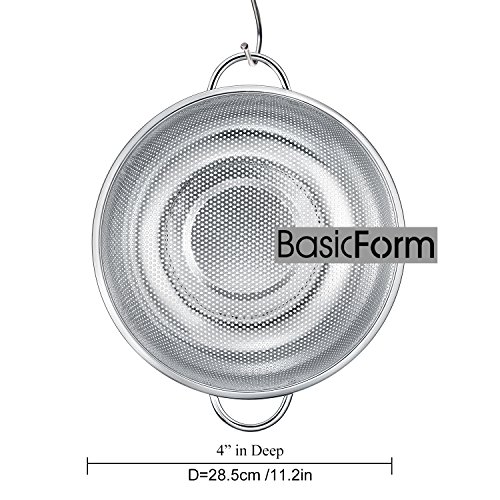 BasicForm Talla Grande Colador microperforado con mango y base de acero inoxidable 28.5cm