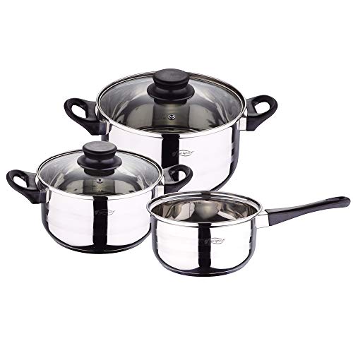 Batería de cocina 5 piezas acero inoxidable y 3pcs Utensilios de cocina y Set 3pcs sartenes 16/20/24 cms, negro, aluminio prensado, inducción