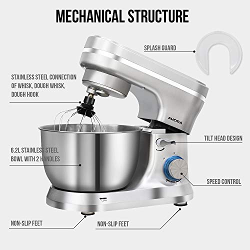 Batidora Amasadora, AUCMA 5,5L Amasadora de Bajo Ruido para Repostería, Robot de Cocina con protección contra salpicaduras,8 niveles de velocidad[Clase de eficiencia energética A+++]