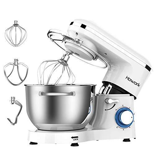 Batidora Amasadora, Howork 1500W 6 Niveles de Velocidad Amasadora de Bajo Ruido para Repostería, Robot de Cocina Automática Multifuncional, 6.2 litros capacidad Amasadora (6.2 litros, blanco)