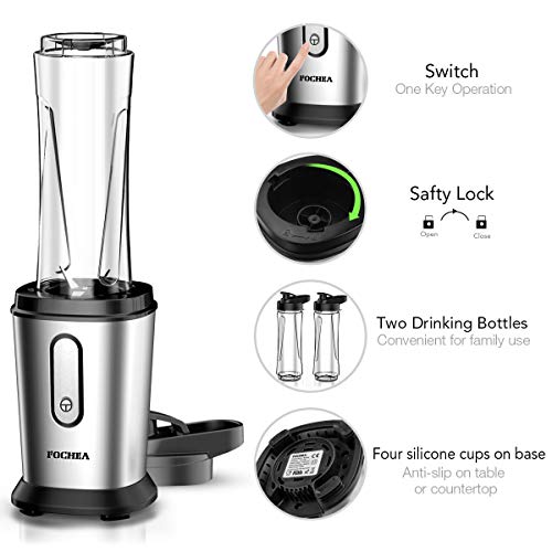 Batidora de Vaso, FOCHEA Mini Batidoras Smoothie 500W con 2 * 600ml Botella Tritan, Smoothie Maker para Frutas, Batidos, Vegetales, Libre de BPA