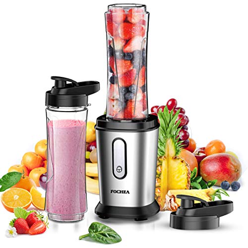 Batidora de Vaso, FOCHEA Mini Batidoras Smoothie 500W con 2 * 600ml Botella Tritan, Smoothie Maker para Frutas, Batidos, Vegetales, Libre de BPA