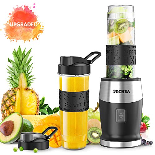 Batidora de Vaso para Smoothies, FOCHEA 500 W Batidora Multifunción con 2 Botellas de Deporte, sin BPA, Tritan, 570 ml para Batidos